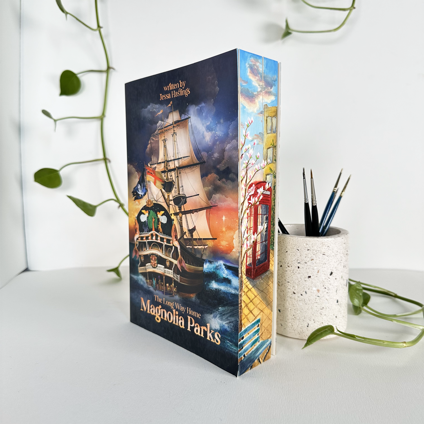 Magnolia Parks: The Long Way Home by Jessa Hastings Hand Painted Custom Fore Edge Book